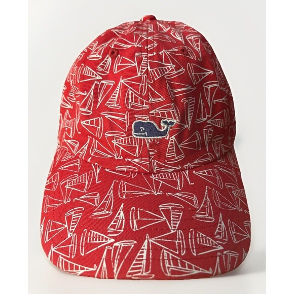 Vineyard Vines Hat Strap Back Red White Sailboat Blue Whale Preppy Adjustable - Picture 1 of 7